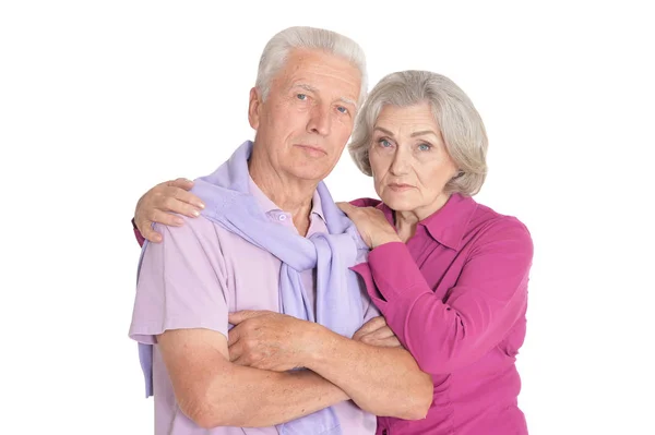 Portrait Heureux Couple Personnes Âgées Isolé Sur Fond Blanc — Photo