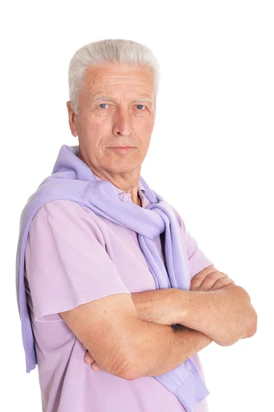 Porträt Eines Älteren Mannes Isoliert Auf Weißem Hintergrund — Stockfoto