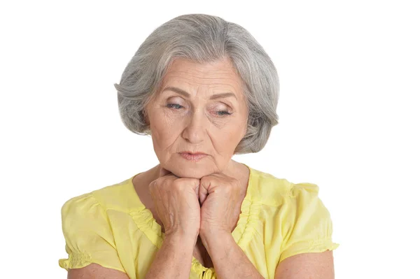 Sad Senior Woman Isolated White Background — Stock Photo, Image