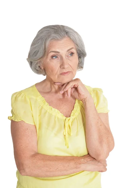 Triest Senior Vrouw Geïsoleerd Witte Achtergrond — Stockfoto