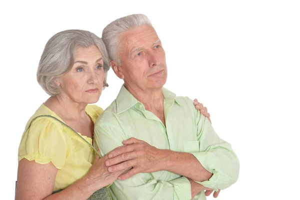 Portrait Couple Âgé Triste Isolé Sur Fond Blanc — Photo