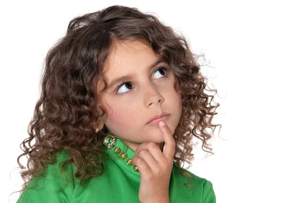 Little girl posing in green  dress — Stock Photo, Image