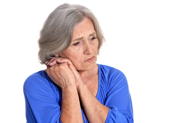 Triest Senior Vrouw Geïsoleerd Witte Achtergrond — Stockfoto