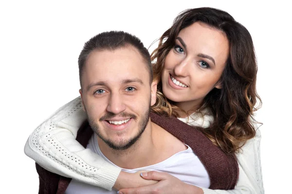 Retrato Hermosa Mujer Hombre Posando Aislados Blanco —  Fotos de Stock