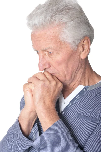 Retrato Del Hombre Mayor Pensante Aislado Sobre Fondo Blanco — Foto de Stock