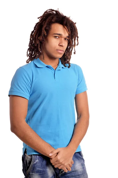 Jeune Homme Posant Sur Fond Blanc — Photo