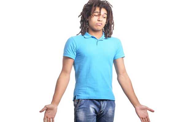 Joven Molesto Posando Sobre Fondo Blanco —  Fotos de Stock