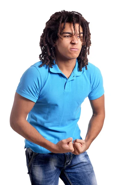 Young Man Showing Muscles White Background — Stock Photo, Image