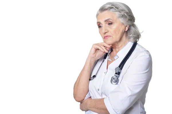 Portrait Beautiful Senior Female Doctor Posing White Background — Stock Photo, Image