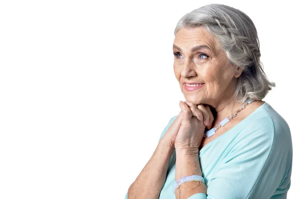 Porträt Einer Schönen Seniorin Die Vor Weißem Hintergrund Posiert — Stockfoto