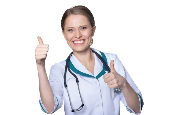 Portrait Female Doctor Posing White Thumbs — Stock Photo, Image