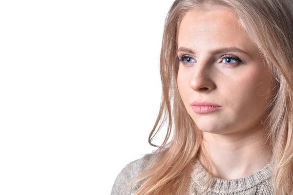 Retrato Mujer Joven Aislada Sobre Fondo Blanco —  Fotos de Stock