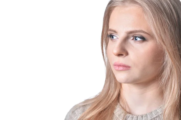 Retrato Mujer Joven Aislada Sobre Fondo Blanco — Foto de Stock