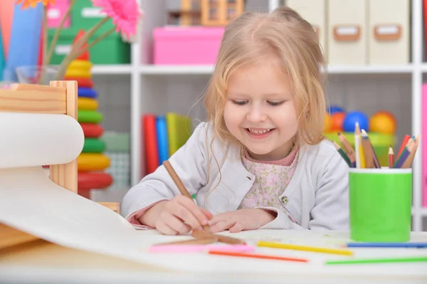 Little Girl Drawing Her Room — Stock Photo, Image