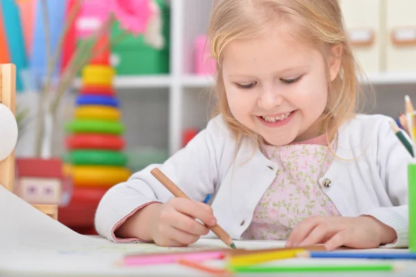 Little Girl Drawing Her Room — Stock Photo, Image