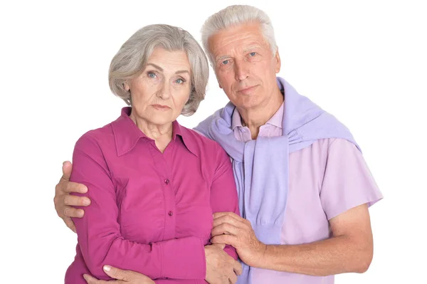 Retrato Triste Pareja Mayor Aislada Sobre Fondo Blanco — Foto de Stock