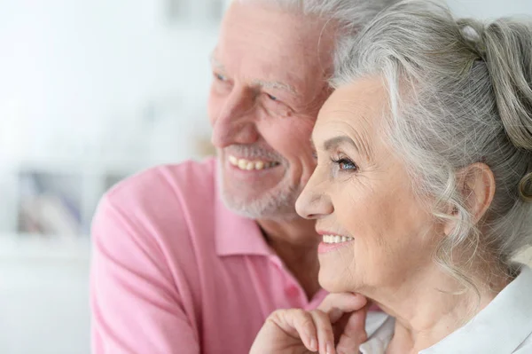 Portret Van Een Gelukkig Seniorenpaar Thuis — Stockfoto