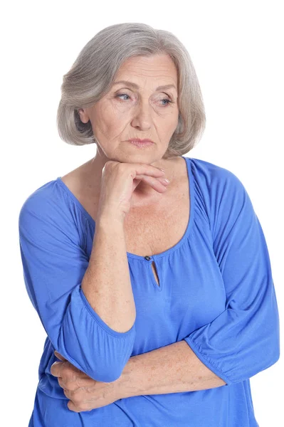 Sad Senior Woman Isolated White Background — Stock Photo, Image