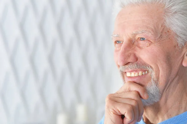 Ritratto Uomo Anziano Felice Casa — Foto Stock