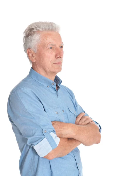 Portrait Rapproché Triste Homme Âgé Isolé Sur Fond Blanc — Photo