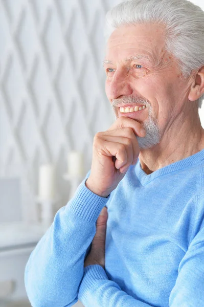 Portrait Happy Senior Man Home — Stock Photo, Image