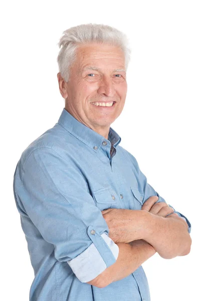 Portrait Senior Man Posing Isolated White Background — Stock Photo, Image