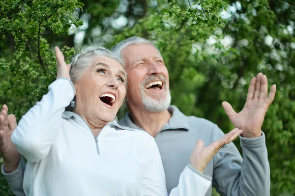 Portret Van Mooie Verlaten Senior Paar Het Park — Stockfoto