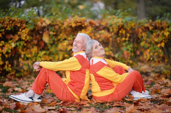 Gelukkige Fit Senior Paar Herfst Park — Stockfoto