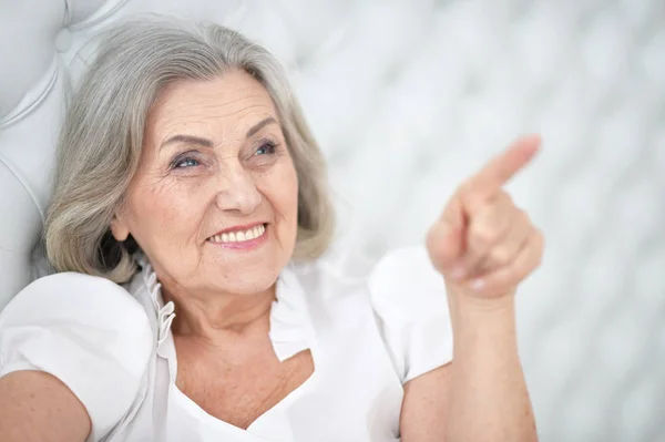 Happy Senior Woman Portrait Home — Stock Photo, Image