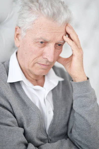 Portrait Thoughtful Senior Man Posing Home — Stock Photo, Image