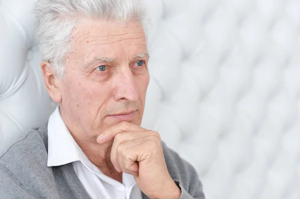 Portrait Thoughtful Senior Man Posing Home — Stock Photo, Image