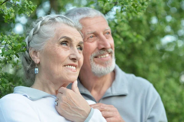 Happy Senior Couple Posing Autumn Park — Stock Photo, Image