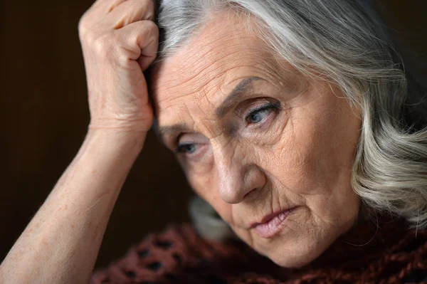 Close Portrait Tired Senior Woman Posing — Stock Photo, Image