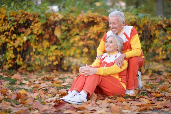 Счастливая Пожилая Пара Осеннем Парке — стоковое фото