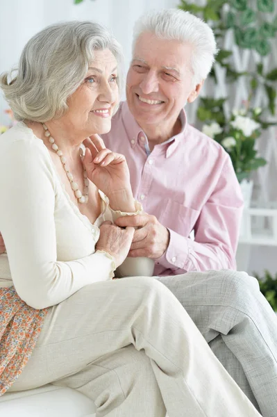 Gelukkige Senior Paar Rust Thuis — Stockfoto