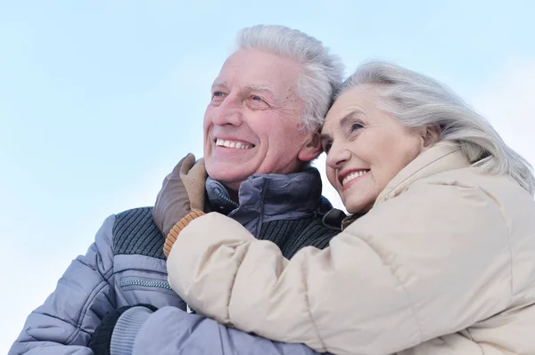 Lyckliga Äldre Par Vintern Utomhus — Stockfoto