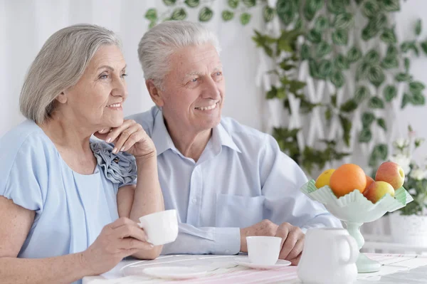 Portret Van Een Gelukkig Seniorenpaar Thuis — Stockfoto