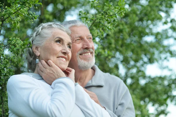 Happy Senior Couple Posing Autumn Park — Stock Photo, Image