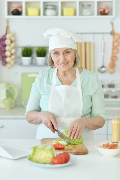 Senior Woman Chef Portrait Kitchen — Stock Photo, Image