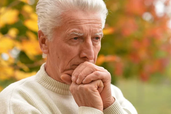 Portrait Sad Senior Man Park — Stock Photo, Image