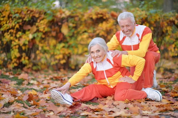 Passen Senior Paar Uitoefenen Herfst Park — Stockfoto