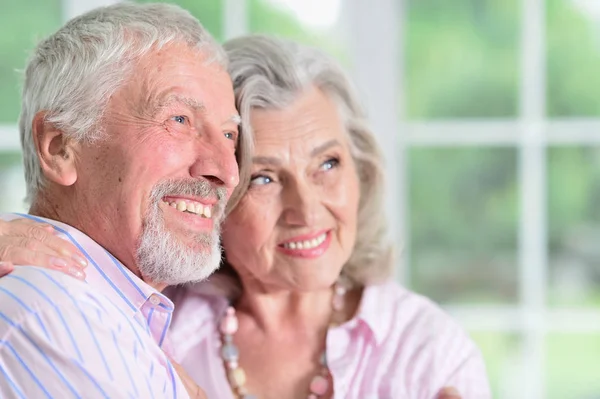 Porträt Eines Glücklichen Seniorenpaares Hause — Stockfoto