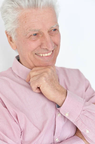 Ritratto Uomo Anziano Posa Sfondo Bianco — Foto Stock