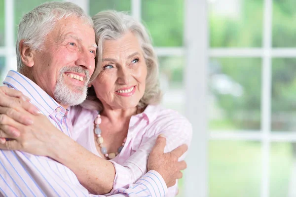 Evde Mutlu Bir Yaşlı Çiftin Portresi — Stok fotoğraf