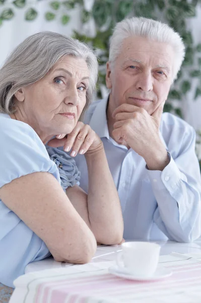 Happy Senior Couple Drinking Tea Home — Stock Photo, Image