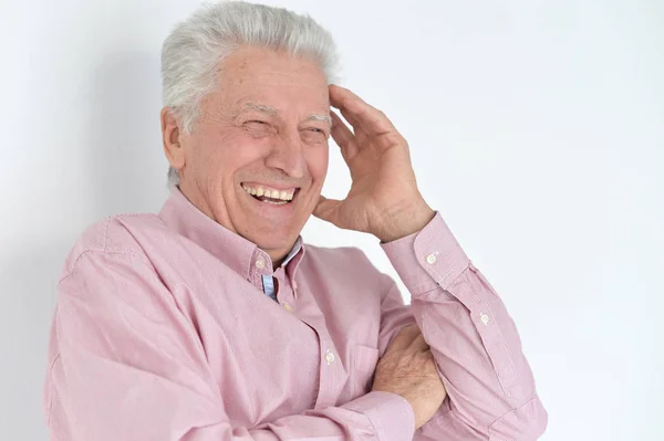 Portret Van Senior Man Die Zich Voordeed Witte Achtergrond — Stockfoto