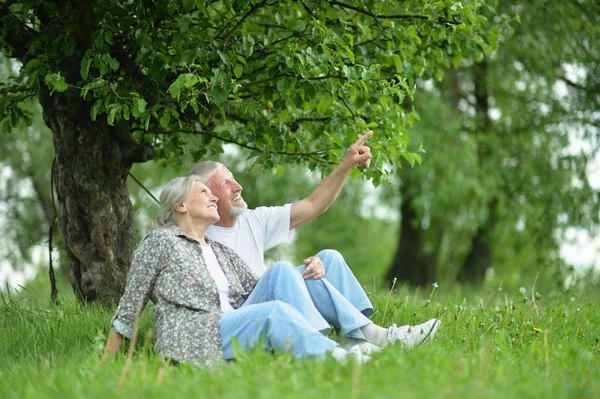 Portret Pięknej Pary Seniorów Parku — Zdjęcie stockowe