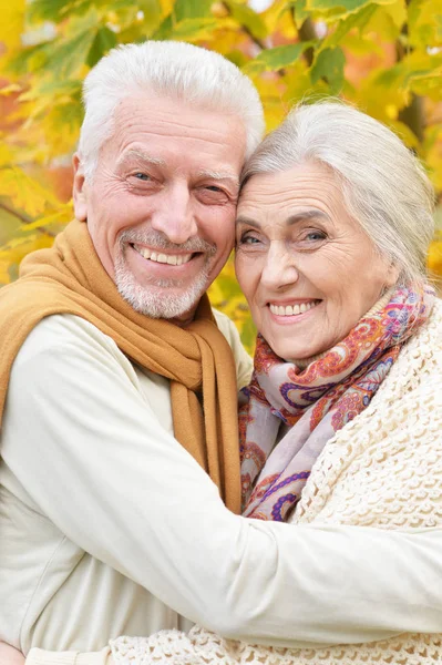 Potret Pasangan Senior Yang Cantik Berpelukan Taman — Stok Foto