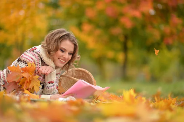 Beautiful Young Woman Resting Autumnal Park Stock Image