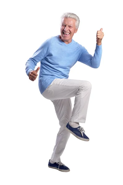 Senior Man Dansen Geïsoleerd Witte Achtergrond — Stockfoto